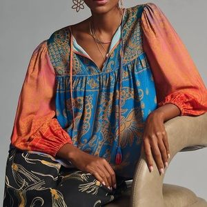 Anthropologie Farm Rio Puff Sleeve Blouse